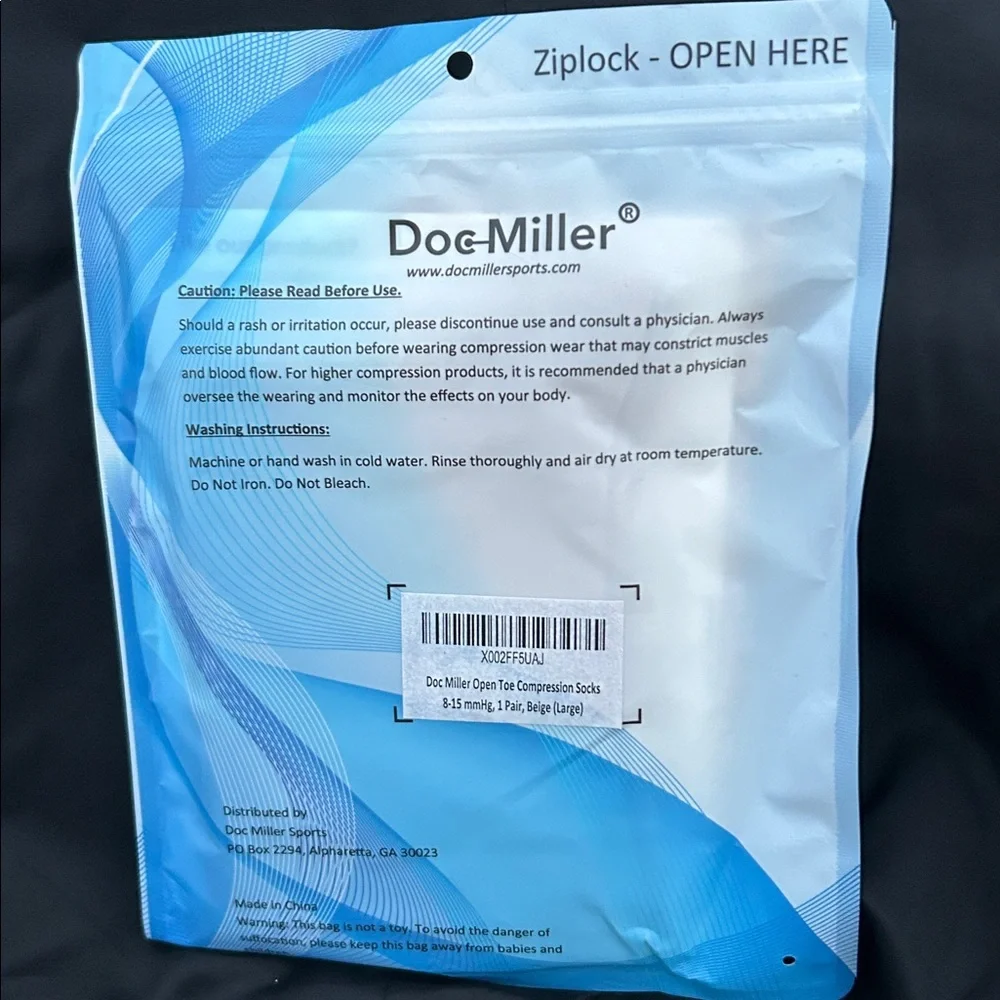 NWT MIP Unopened Doc Miller Pair Compression Socks Beige Open Toe Size L Unisex